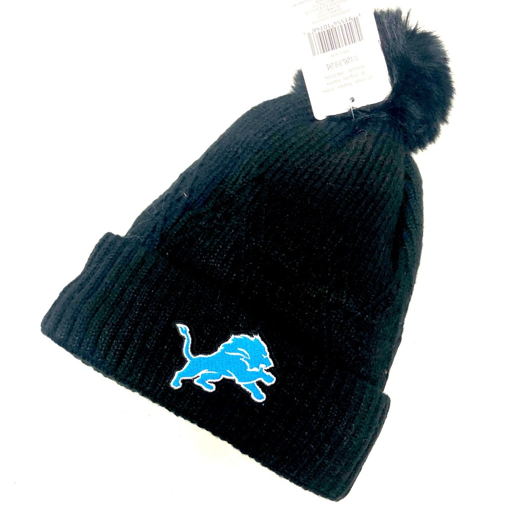 Detroit Lions Black Knit Pom-Pom Beanie